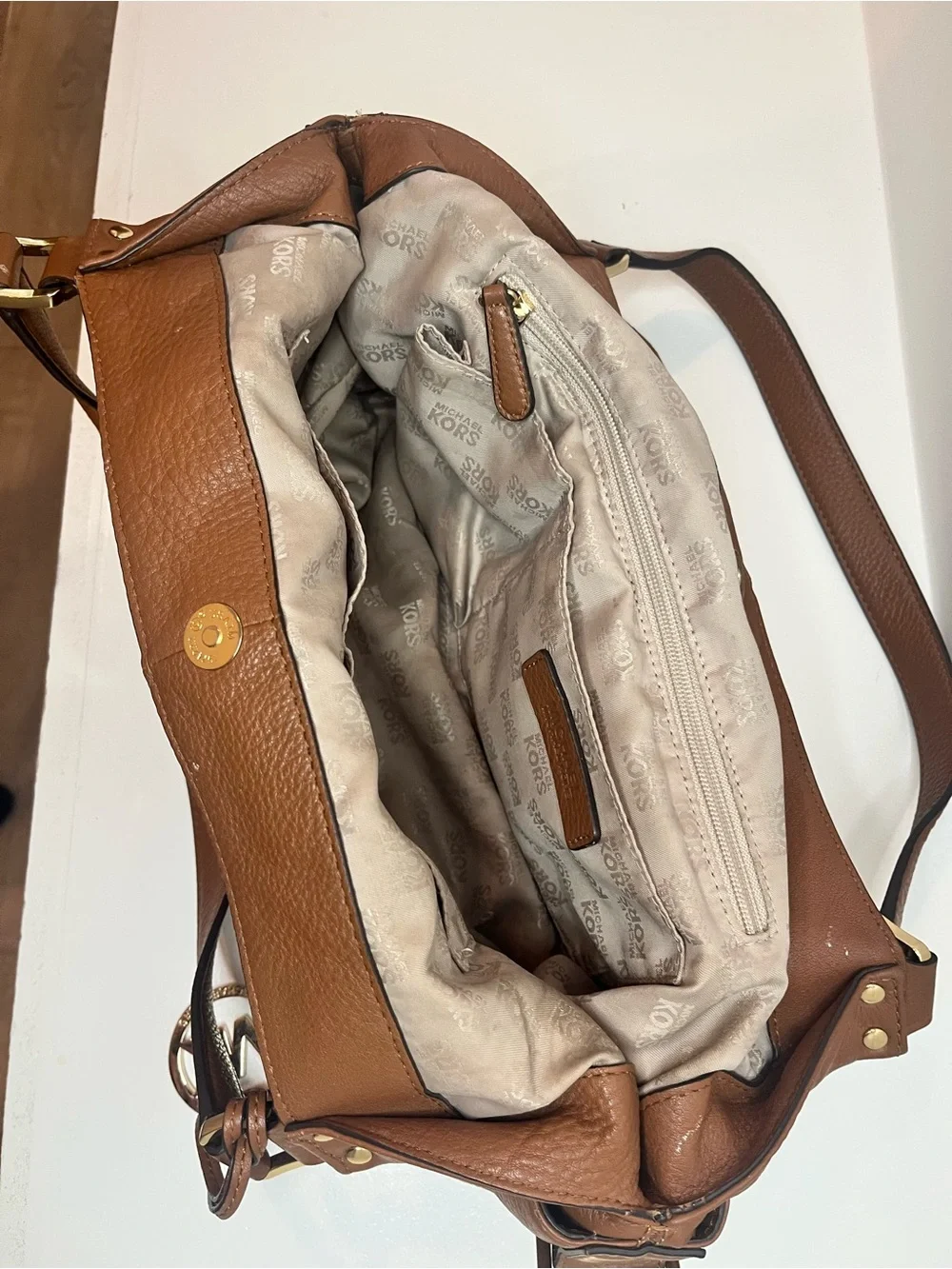Michael Kors Chestnut Pebbled Leather Shoulder Bag with Gold Hardware